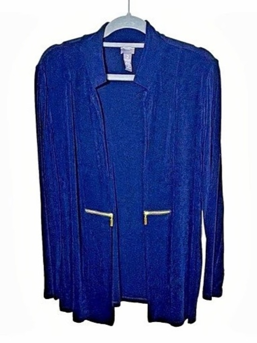 Travelers by Chico's Navy Blue Open Front Cardigan Zipper Accents Long Sleeve 2